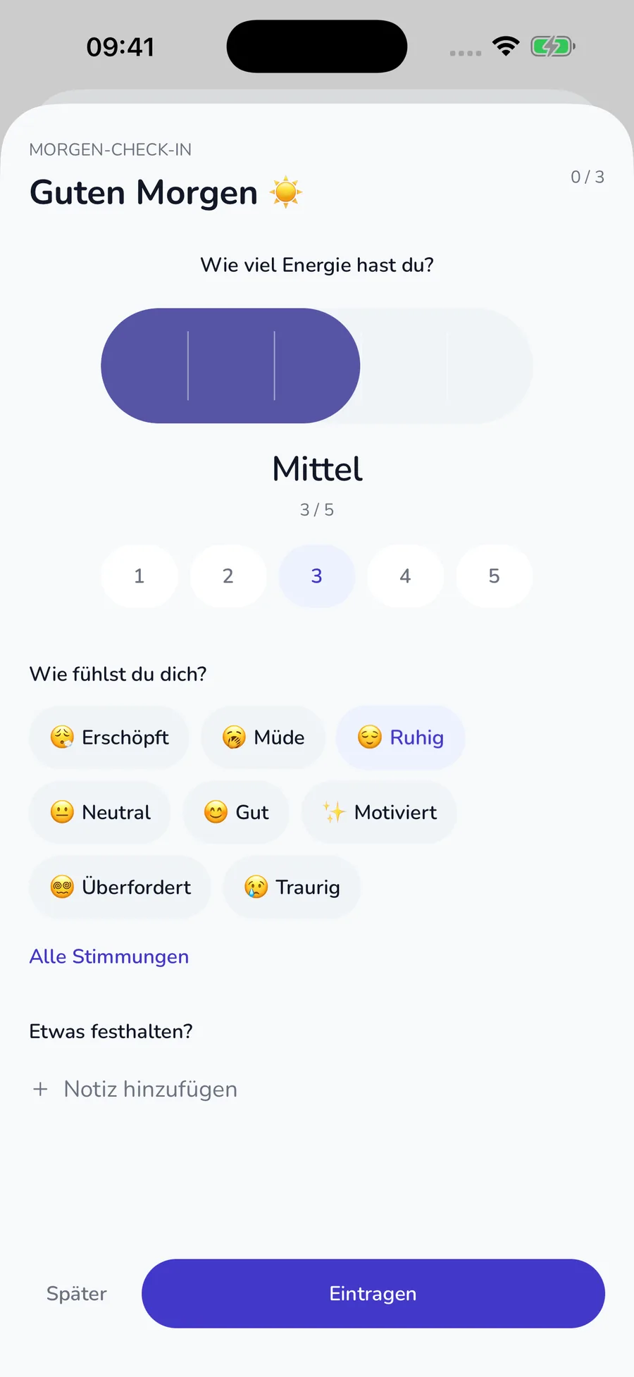 Nativer Check-in für Energie und Stimmung